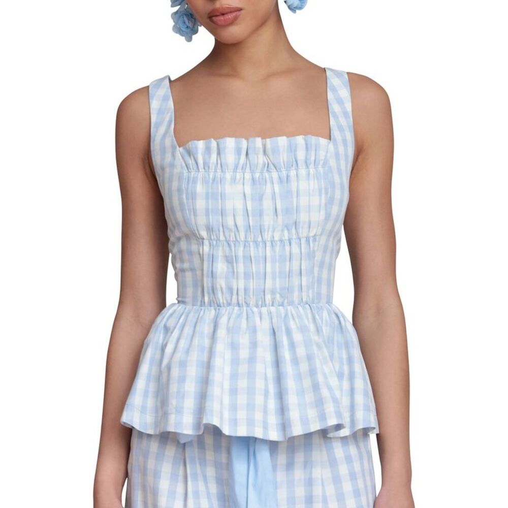 Avec Les Filles Womens  Smocked Detail Peplum Top